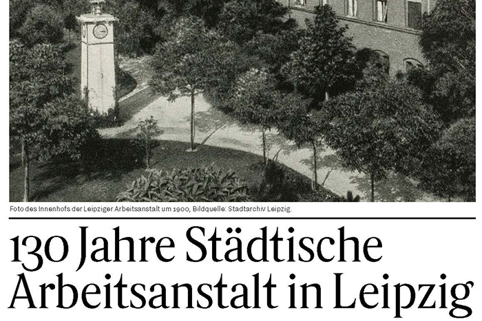 Ausschnitt eines Flyers mit der Aufschrift "130 Jahre Städtische Arbeitsanstalt in Leipzig"